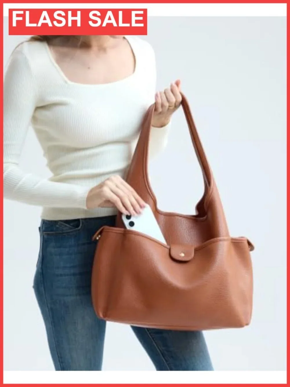 Soft Faux Leather Hobo Shoulder Bag Multi-Pocket Everyday Purse